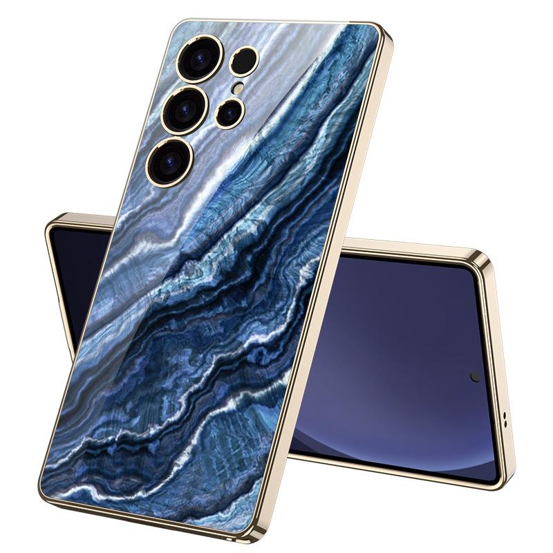 

Мраморный чехол для мобильного телефона, подходит для Samsung S25 Ultra, стеклянный чехол, простой стиль, мужской и женский, модный, гальванизированный, жесткий ПК SM-S25