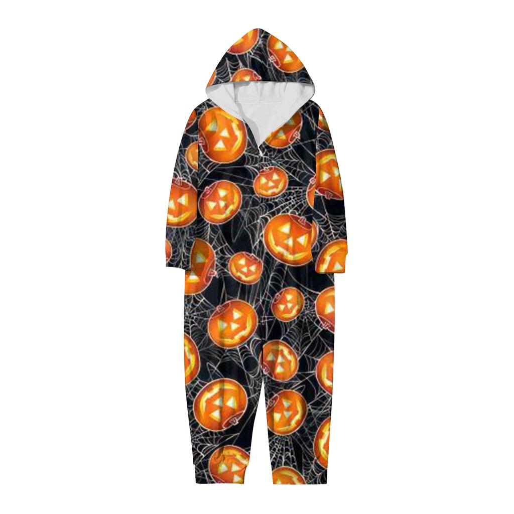 Halloween Printed Family Matching Hooded Long Sleeved Zippered Hooded Jumpsuit Set