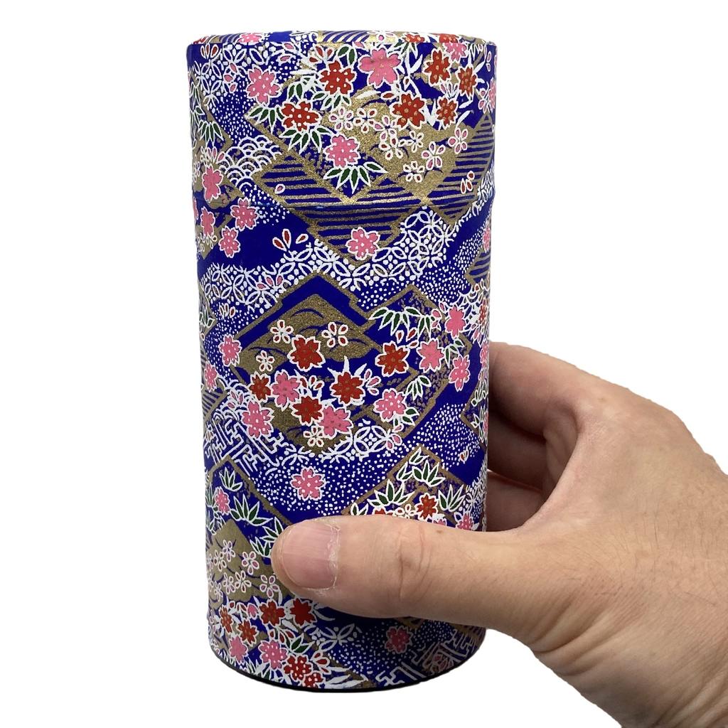 Noguchi Kumataro Tea Garden Tea Large Capacity Yuzen Washi Paper with Inner Cherry Blossom Blizzard Made in Stylish Caddy, 200g, Lid, Design, Japan,