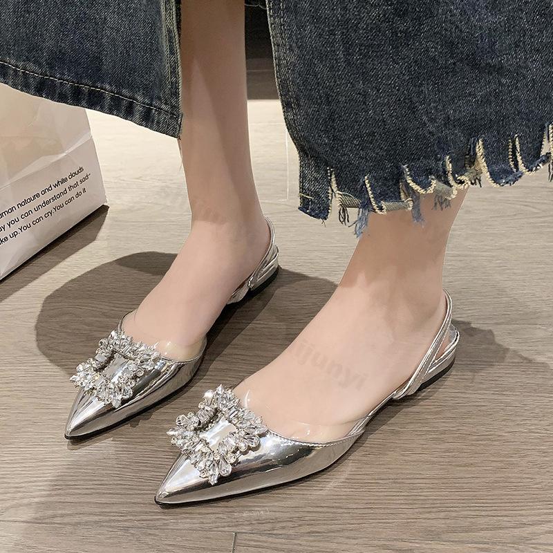 Fashion Luxury High Heels Pumps for Women Summer Fashion Rhinestone Pointed Toe Thin Heeled Sandals Women Slingbacks Party Wedding Shoes