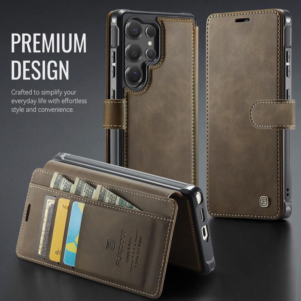 AutSpace-A15 Wallet Case For Samsung Galaxy S26 Ultra , Fashion Premium PU Leather Card Holder Phone Back Cover Protector Skins Shell