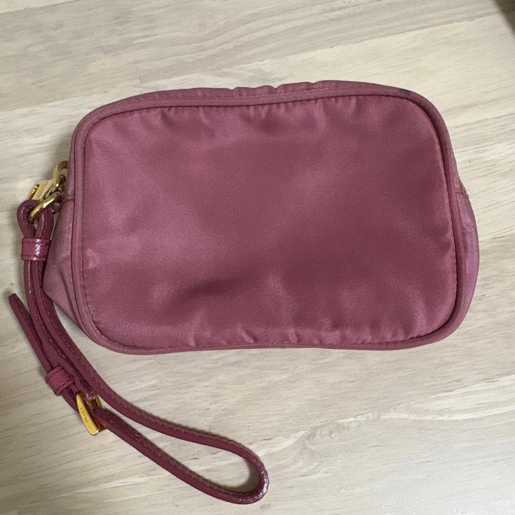 Prada Nylon Ribbon Pouch Accessory Case Pink