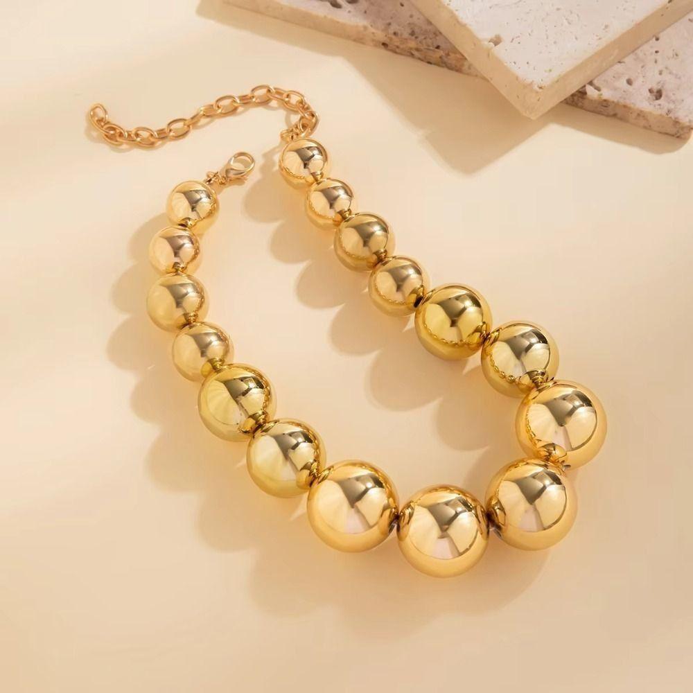 Exaggeration Big Ball Beads Chain Choker 42cm Length Clavicle Chain Vintage Neck Jewelry  for Women