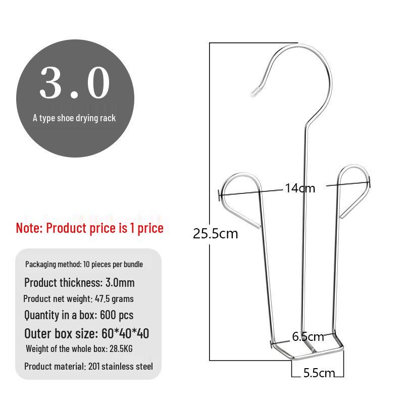 Stainless Steel Outdoor Shoe Drying Rack with Hooks - Thickened, Non-Magnetic, for Balcony.