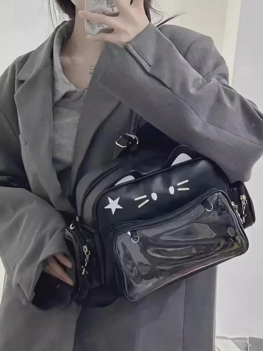 

Рюкзак через плечо Millennium Y2K с принтом кота и большой вместимостью 2024