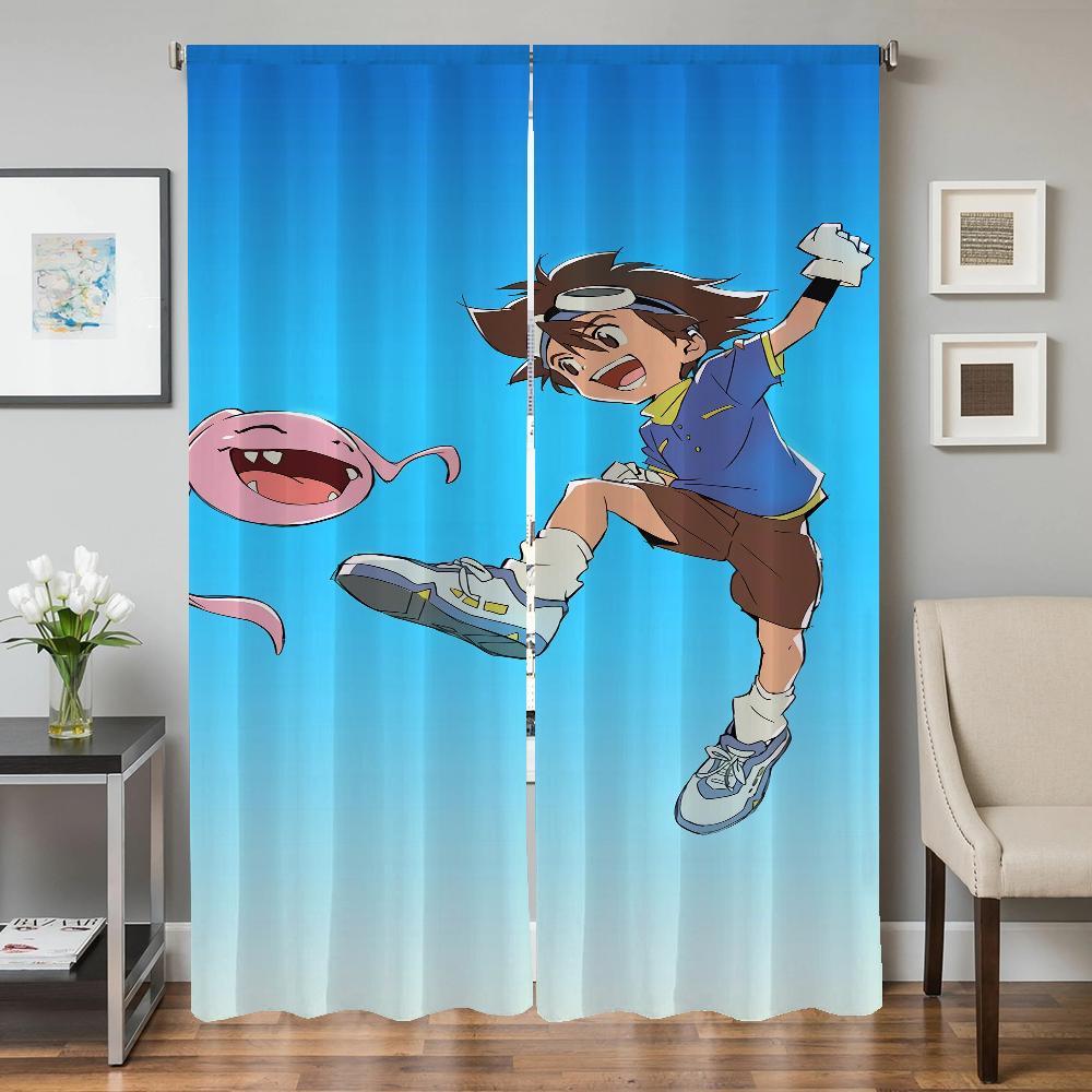 Heminredning Köksgardiner för Vardagsrum 2 Delar Mörkläggningsgardiner Dörrgardin D-digimon Sovrumsdekoration Avskärmning