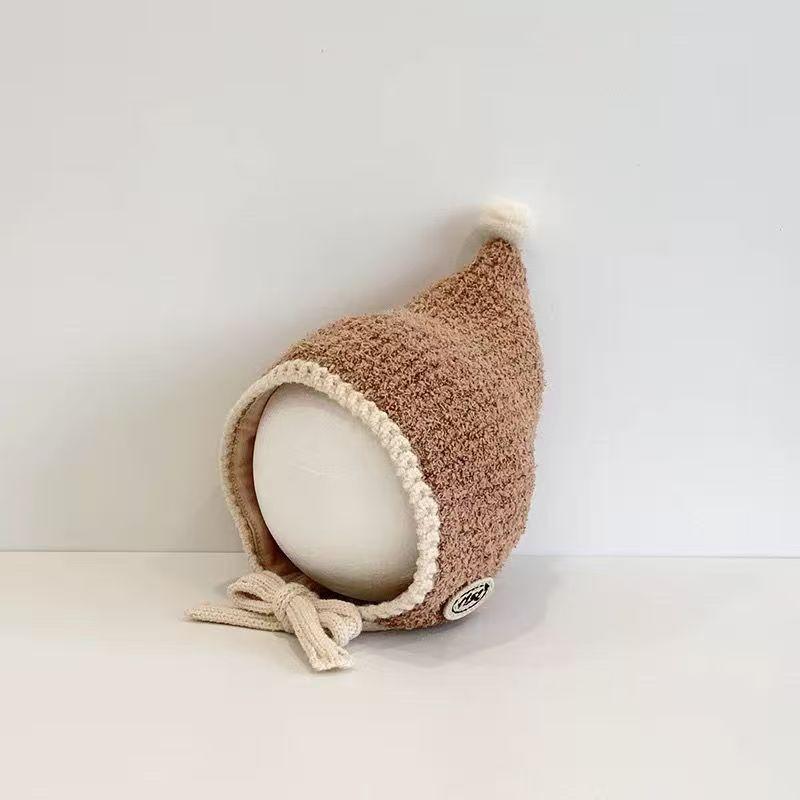 

Winter Warm Baby Pointed Ear Protection Cap Toddler Pompom Beanie 6-24Month Boy Girl Lace-up Knitted Hat Kids Plsuh Headgear хаки