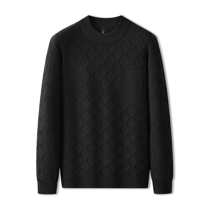 2025 Autumn Plus Size Men's Knitwear: Trendy Casual Round Neck Solid Color Long Sleeve Sweater