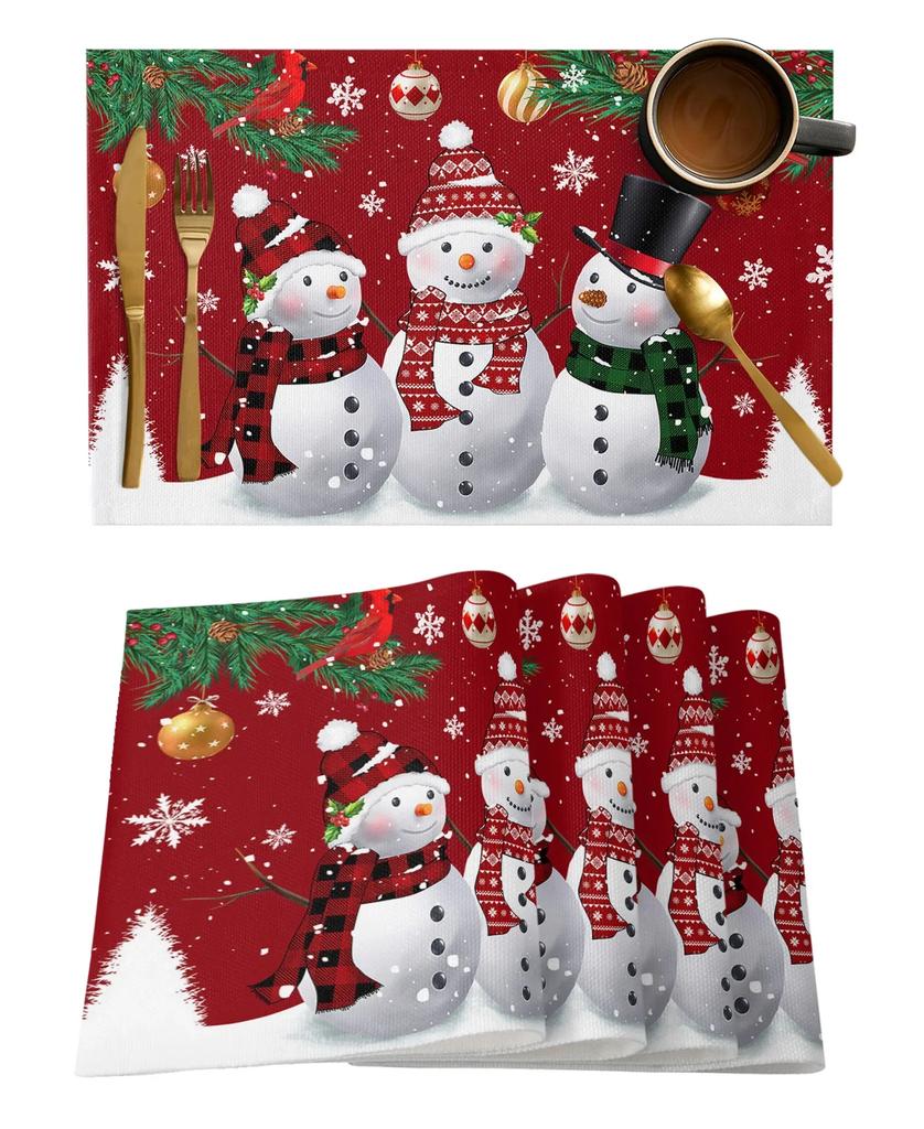 1PC Placemat Christmas Snowman Snowflake Kitchen   Coffee Dining Table Mats Coaster Pad