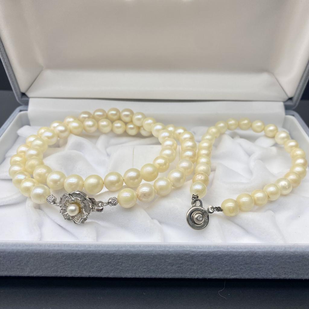 Akoya Pearl Necklace Bracelet Natural Jewelry Luster White Beige Silver Clasp Approx. 44cm 8.0 Mm–8.5mm 41.5g Approx. 22cm 7.0mm–8.0mm 15.6g