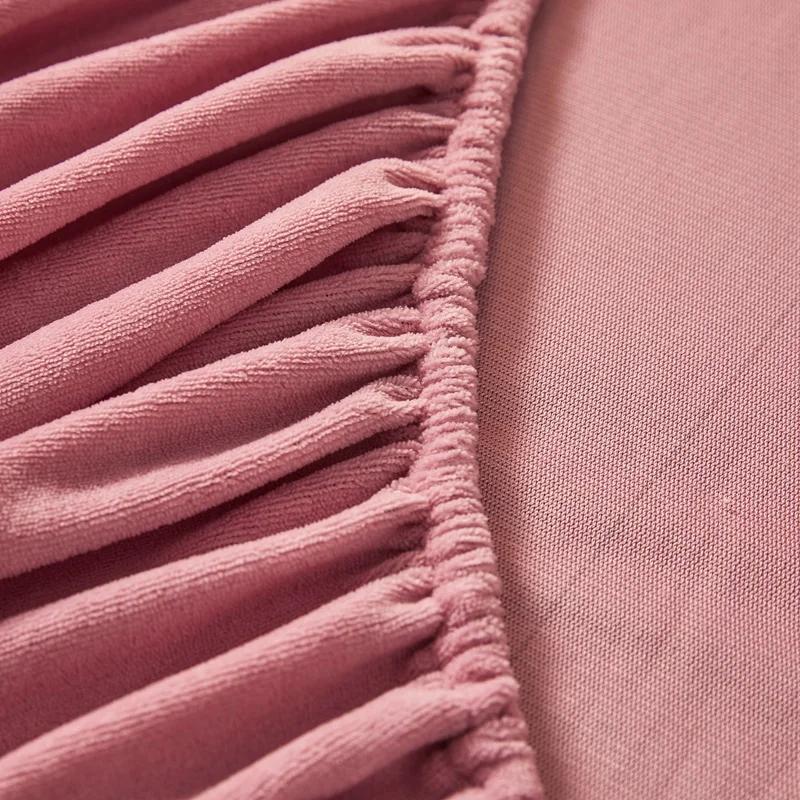 OKHOME Soft Warm Plush Fitted Sheet Elastic Mattress Cover Fluffy Coral Fleece Bed Linen Winter Couple Luxury Double Bed Bedding