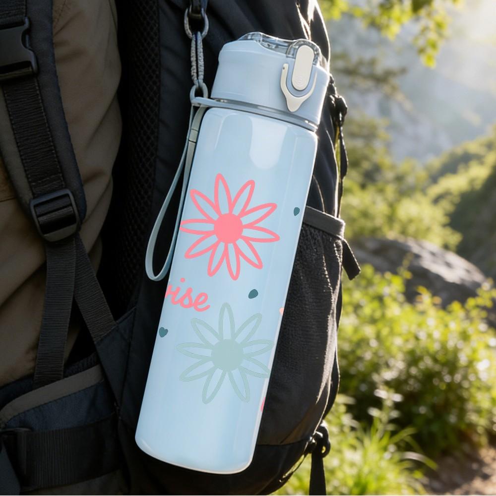 1PC Daisy Spring Flower Quote Pattern 750ml Color Plastic Sports Water Bottle Leakproof Flip Straw Lid Suitable for Sports Office Home Use