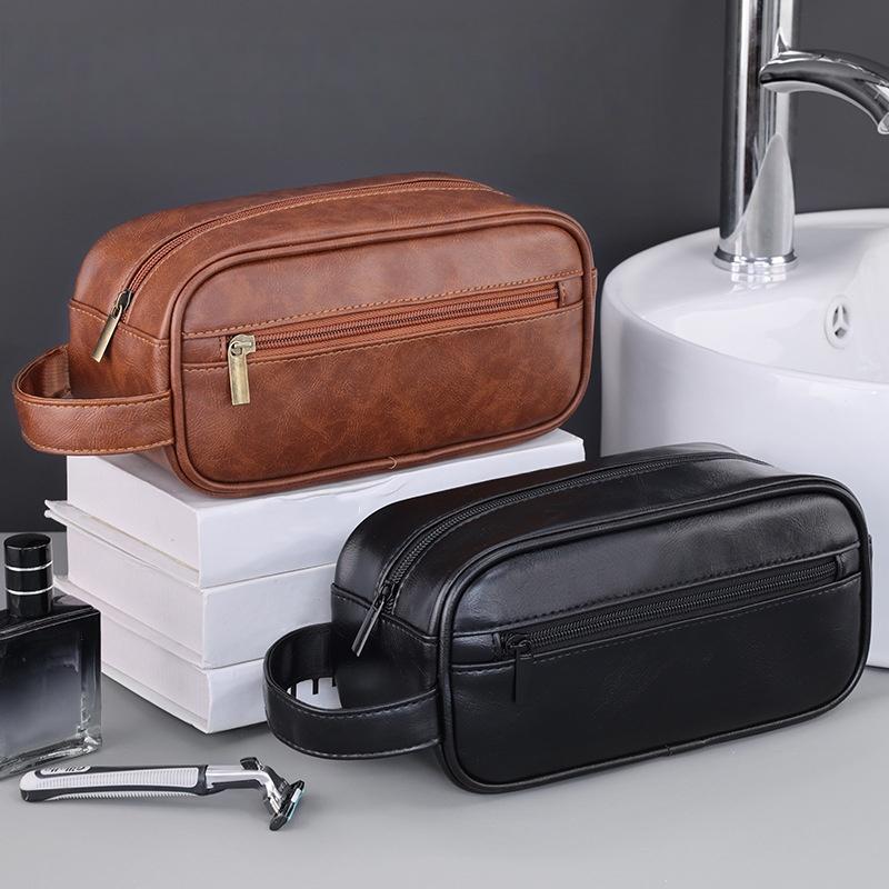 Men's Storage Bag Organizer Travel Business Trip Outdoor Toiletry Bag PU Portable Handheld Cosmetic Bag Large Capacity
