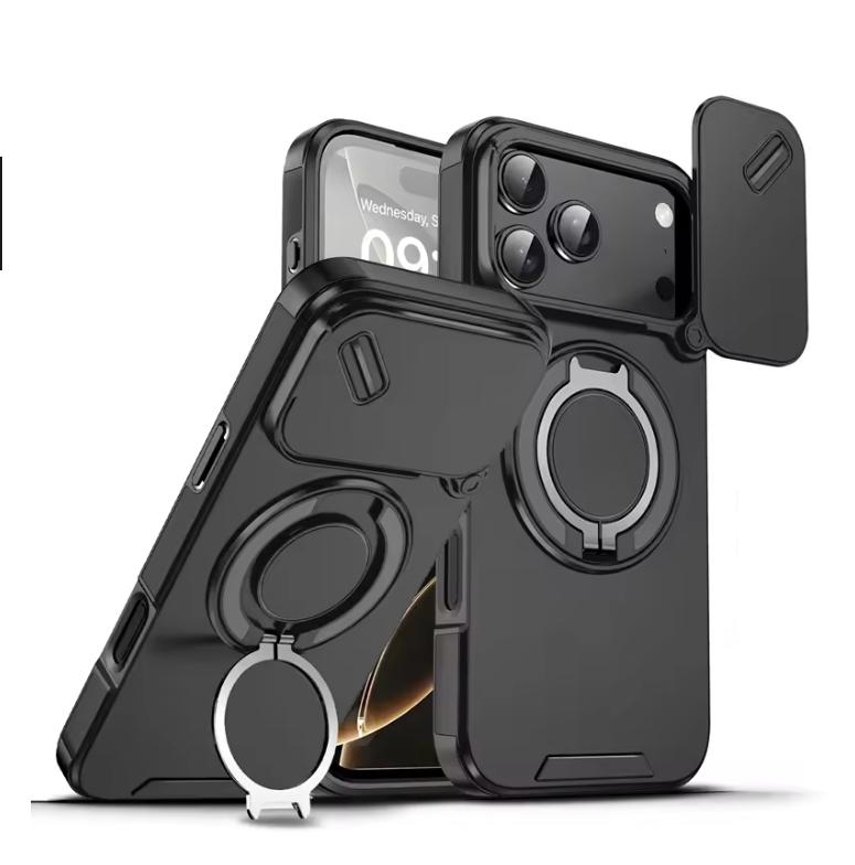 Ochranné pouzdro na telefon s magnetickým kroužkem a stojánkem, odolné proti nárazům, pro iPhone 17Air 17Pro 17 Pro Max, oranžové, s krytem na fotoaparát