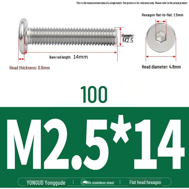 304 Stainless Steel Ultra-Thin Flat Head Hex Socket Bolt, M2-M12