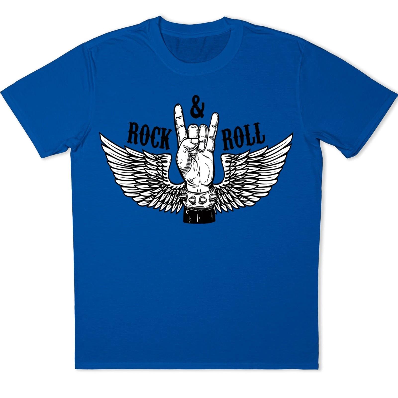 Rock & Roll T-Shirt Heavy Metal Hand Sign Wings Music Band Retro Graphic Tee L