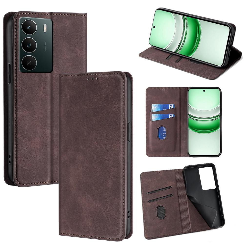 

For Realme C71 4G Case Card Holder PU Leather Magnetic Closing Phone Cover Dark Brown