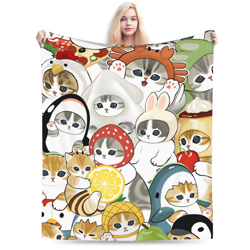 Mofusand Super Warm Blanket  Kids Adult Plush Throw Blanket Funny Outdoor Flannel Bedspread Sofa Bed Cover