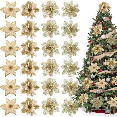 Handmade Glitter Christmas Flower Ornaments and Wreath Materials