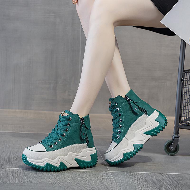 677 Damen 7CM Versteckter Absatz Echtes Leder Plateau Schuhe - Frühling 2025 Koreanischer Stil