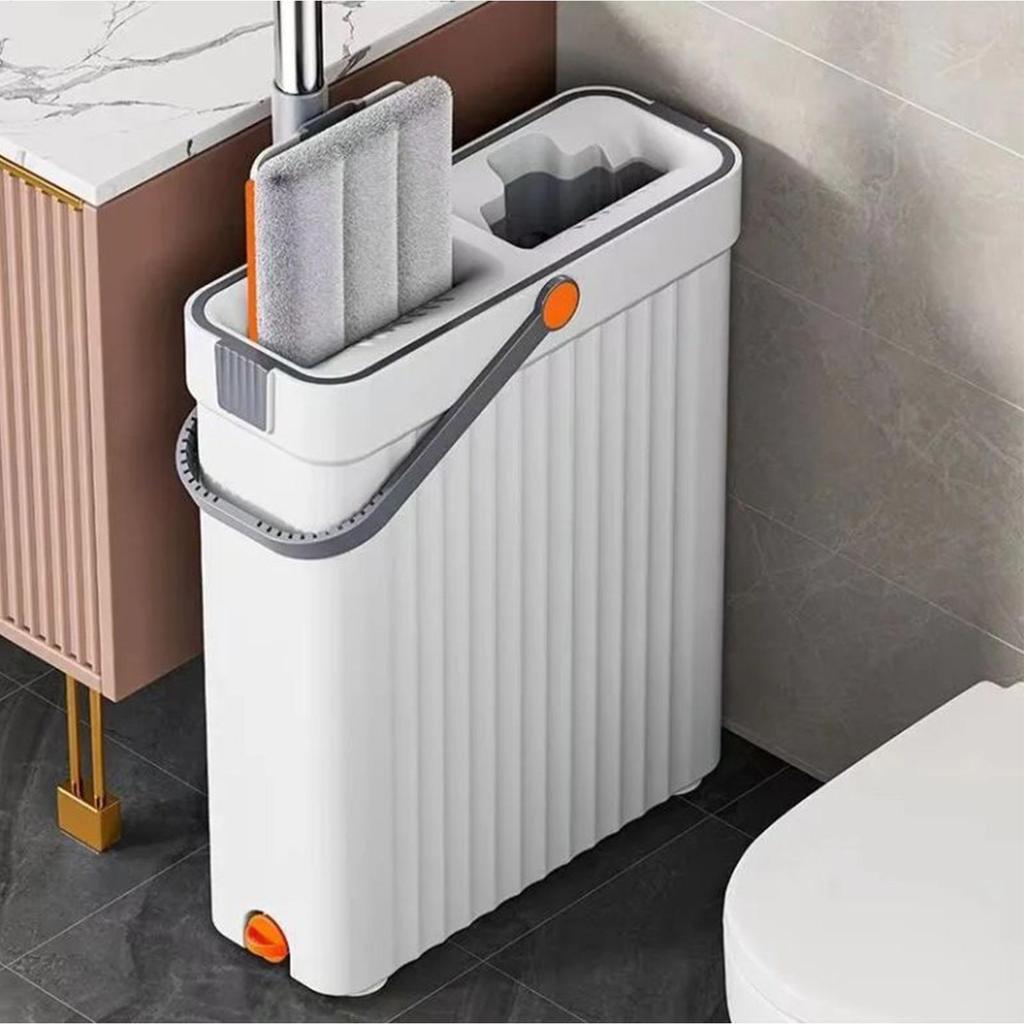 Cleaning Mop Bucket Set Wet And Dry Household Cleaner Tool With 4 Microfibre Pads Hands-Free Flat Floor Mop And Bucket For