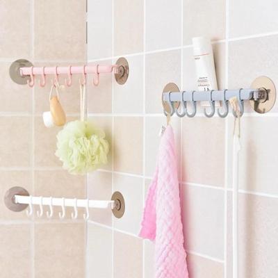 6-Hook Utility Wall Mount Hanger - Contemporary Easy Install Suction Cup Storage for Kitchen, Bathroom - No Mark Multi-Purpose Hanging Solution