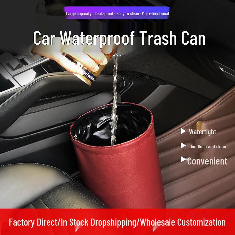 2020 Multi-Purpose Leather Car Door & Seat Back Foldable Trash Can Storage Box, Waterproof and Hanging.