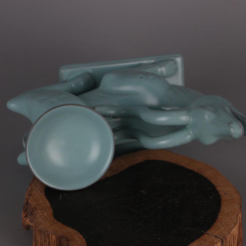 Song Dynasty Ru Kiln Sky Blue Glaze Plum Blossom Deer Pattern Porcelain Oil Lamp