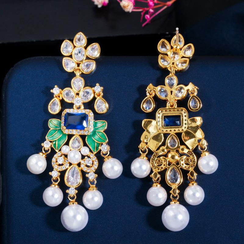 Vintage Bohemia Exaggerated Freshwater Pearl Earrings for Women Wedding Banquet 925 Silver Needle Zirconia Dangle Ethinc Jewelry