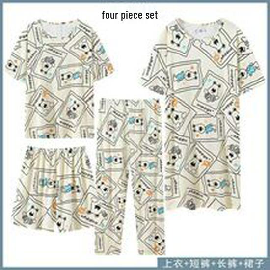 Summer Sweet Korean Style Pink Milk Silk Ribbed Camisole Pajamas for Women