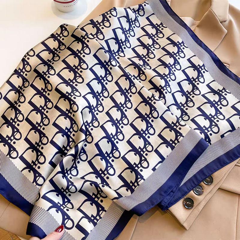 Ladies' Silk imitation Scarf Vintage Fashionable Versatile Printed Silk Spring Hair Band Hijab Sunsceen Neckerchief Shawl Wraps
