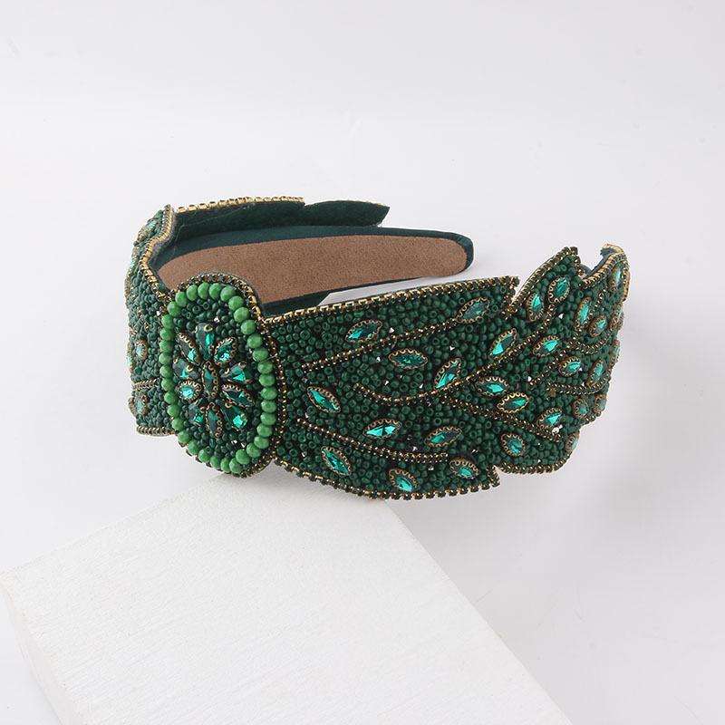 Sponge Green Crystal Rhinestones Hairband For Women Luxury Bohemian Fashion Headband Temperament Wedding Party Accessoories
