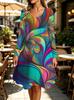 Spring Autumn Women Dress Casual Long Sleeve O-neck 3D Print Loose A-Line Dress Oversized Home Wear Robe
