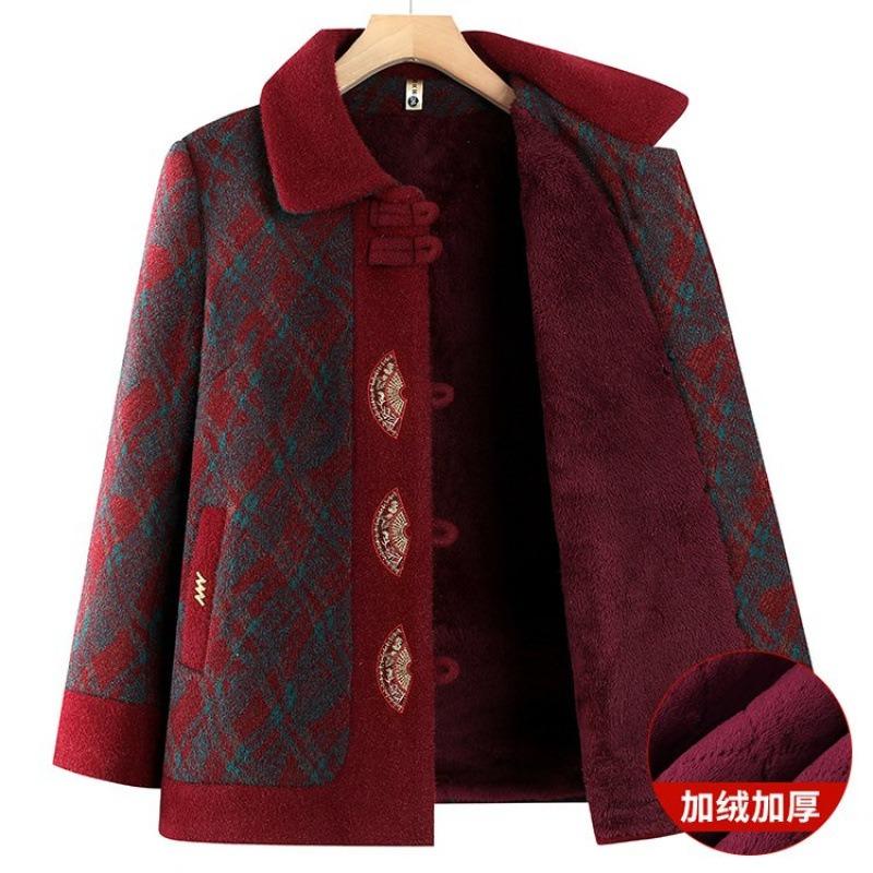 Middle-aged elderly new grandma winter woolen coat plush old lady clothes thickened mother top