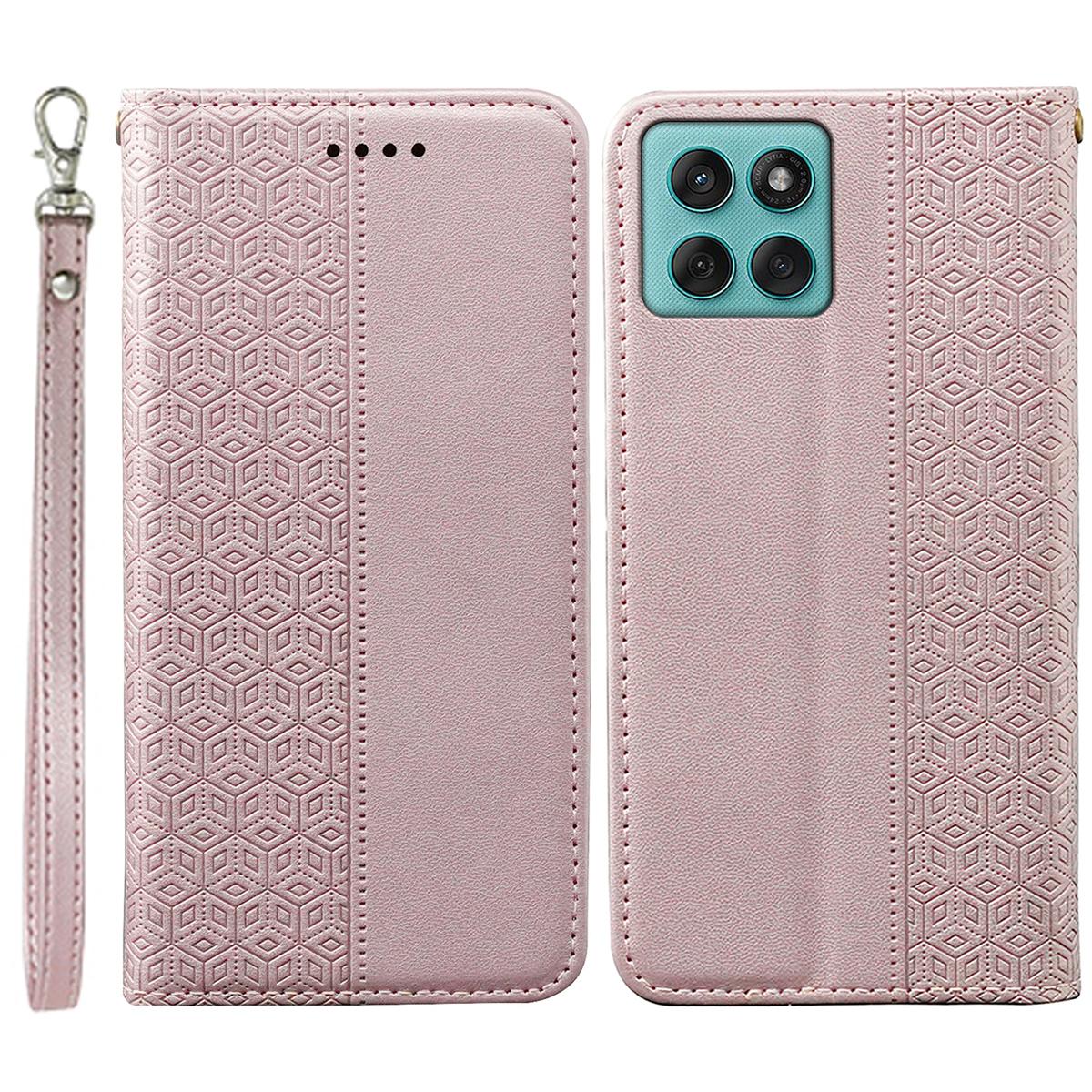 

For Motorola Edge 60 Fusion 5G Wallet Phone Case Checkered Pattern Imprint Leather Flip Cover with Wrist Strap D