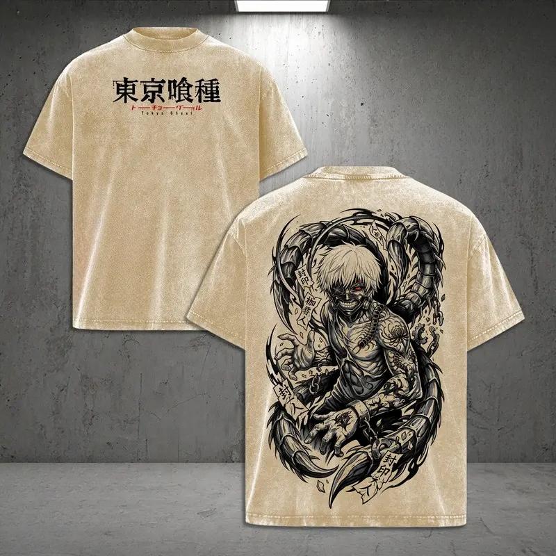 Kaneki Ken Printed Tee Anime Tokyo Ghoul Clothing Men Women Washed T-shirts Short Sleeve Tshirt Harajuku Unisex Cotton T Shirt