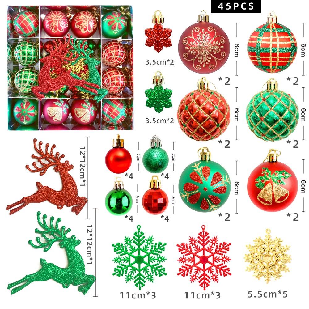 16/45PCS Plastic Christmas Ball Set 3-6cm Electroplated Xmas Ornament Ball Reindeer Snowflakes Christmas Tree Balls Storefront