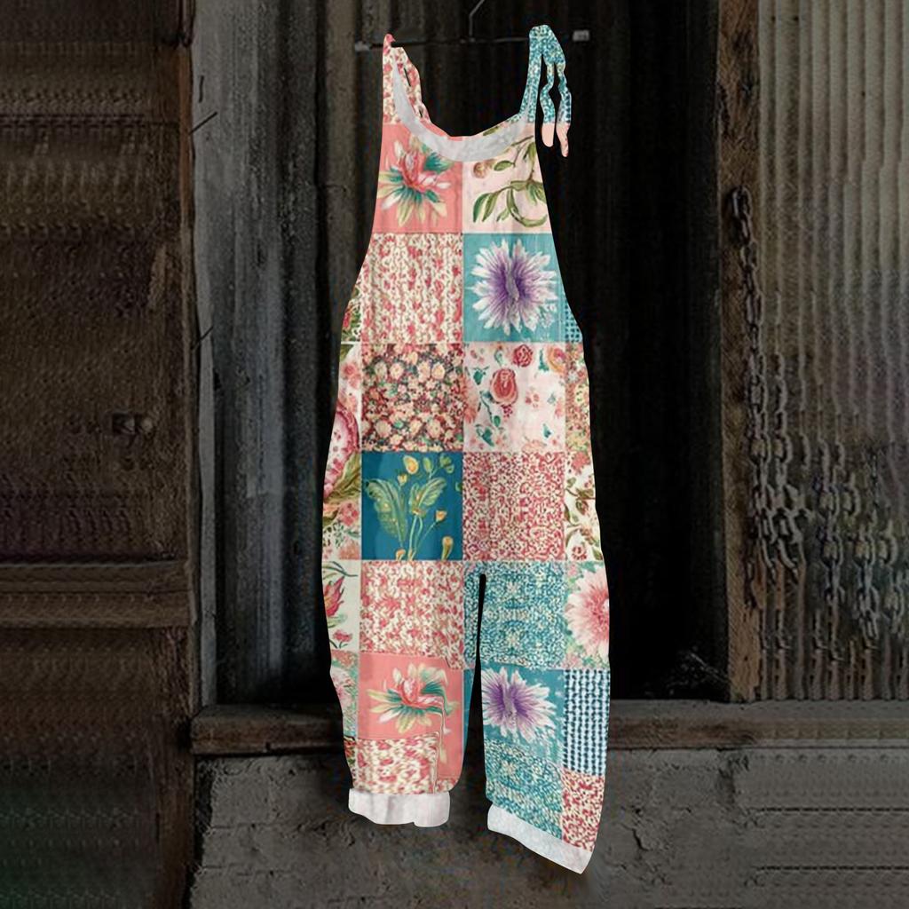 Women's Jumpsuit Print Casual Loose Vintage Shoulder Strap Cotton Linen
