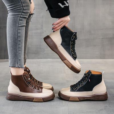 2024 New Leather Boots for Women High Top Designer Shoes Flat Casual Sneakers Quality Platform Ankle Booties Zapatos De Mujer