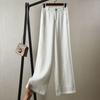 High Waist White Cotton Linen Wide Leg Pants for Women - Loose, Slimming Korean Style