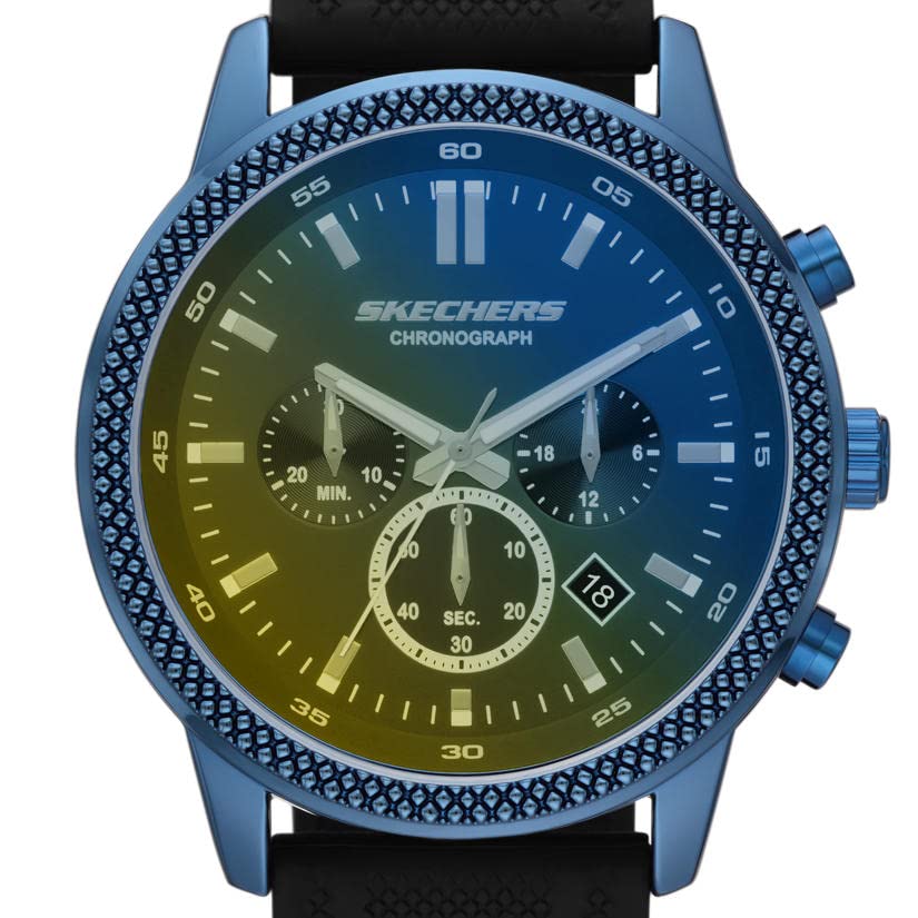 Skechers Clarkdale Quarz Metall Silikon Chronograph Schwarz Herren & Uhr, Irisierend, Chronograph.