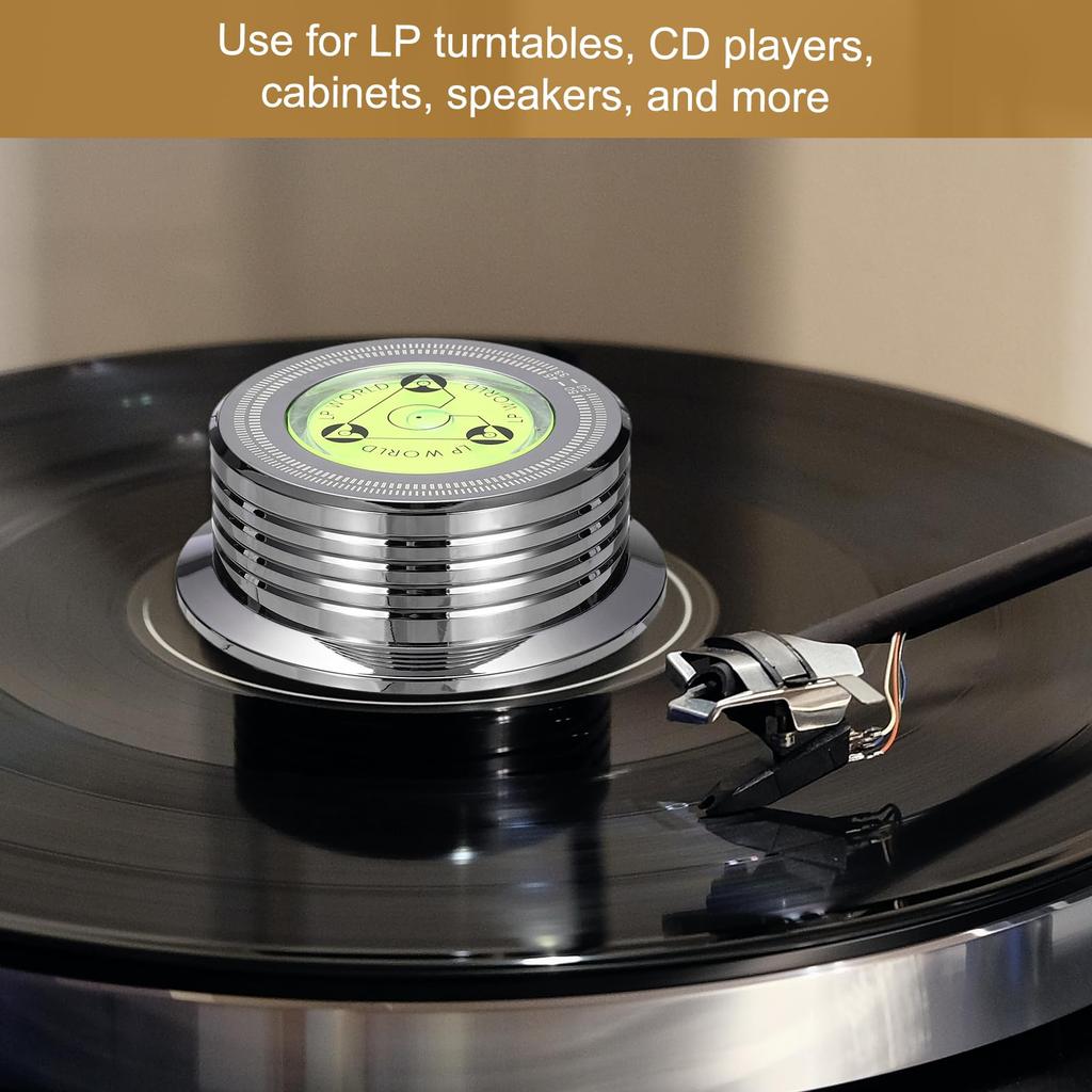 uxcell 50Hz Recording Weight Stabilizer 265g Aluminum Vinyl Clamp Turntable Disc Stabilizer Vibration Damper with Bubble Level for LP Polished Chrome