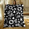 Christmas Bell Holly Pattern Black White Blanket Flannel Soft Throw Holiday Decor Festive Gift for Xmas Season Cozy Winter Wrap