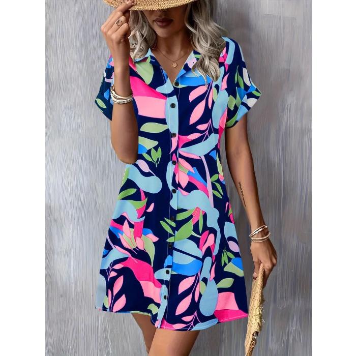 

Summer new women s clothing casual temperament commuter short-sleeved printed fashion dress XXL синій