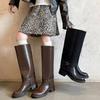 New Versatile Cowhide Martin Boots Solid Color Medium Heel Round Head Leather Tall Boots Autumn and Winter Thick-soled Large-size Women's Boots