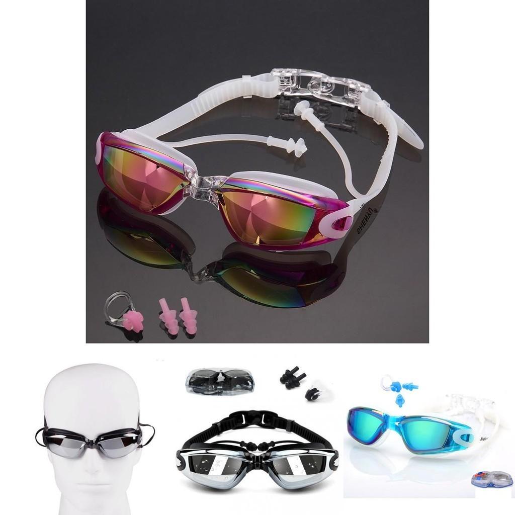 Gafas de Natación Premium Impermeables Y Antivaho Recubrimiento de Colores Espejo Pequeño Set de Competición Para Visión Cristalina