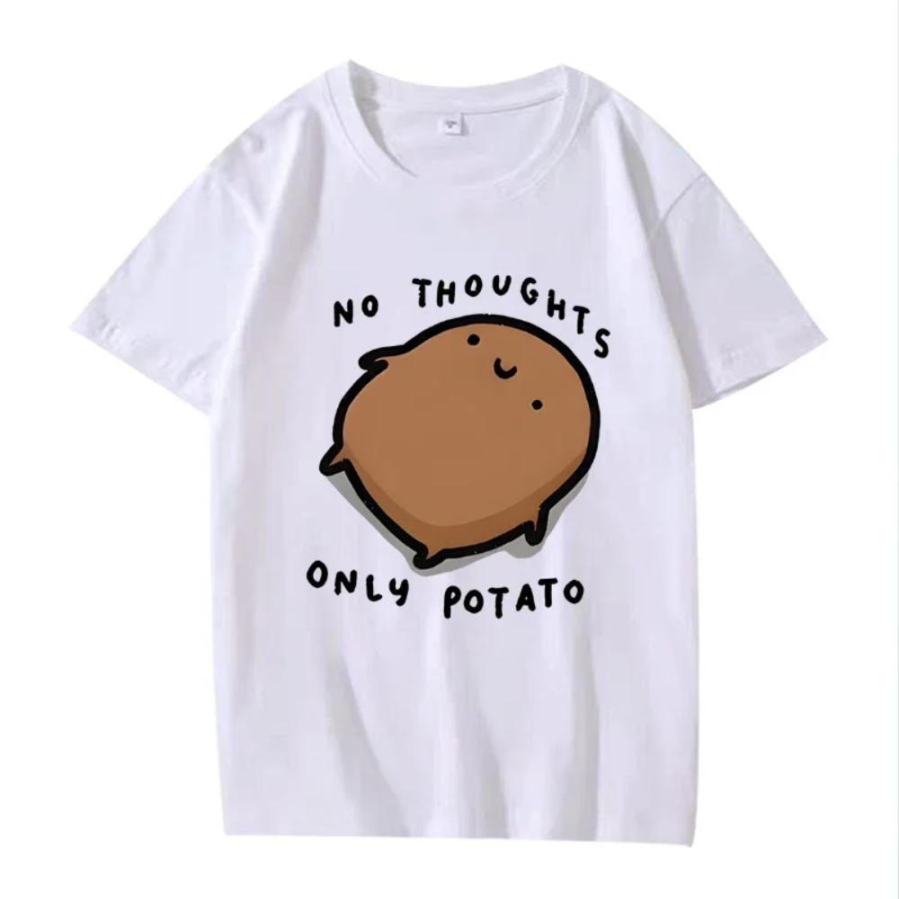 Cute Potato Graphic "No Thoughts Only Potato" Print T Shirt men women Oversized 100% top short sleeve Summer Unisex tops