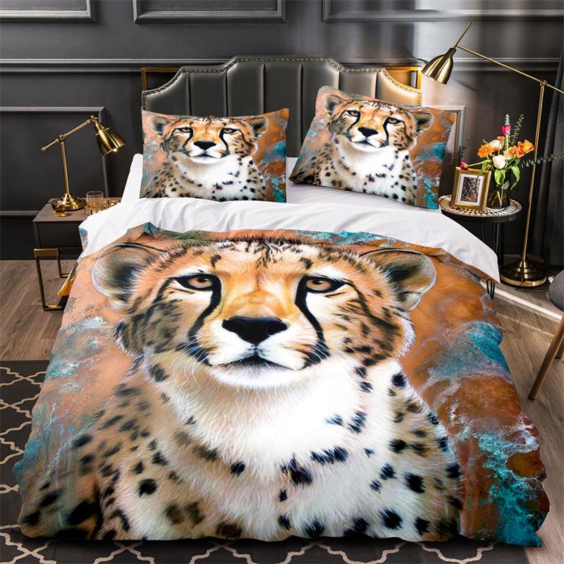 Tiger Leopard Lion Duvet Cover Set Africa Wild Animals Bedding Set 3D Red Rose Flowers Quilt Cover Twin King Queen Bedroom Decor