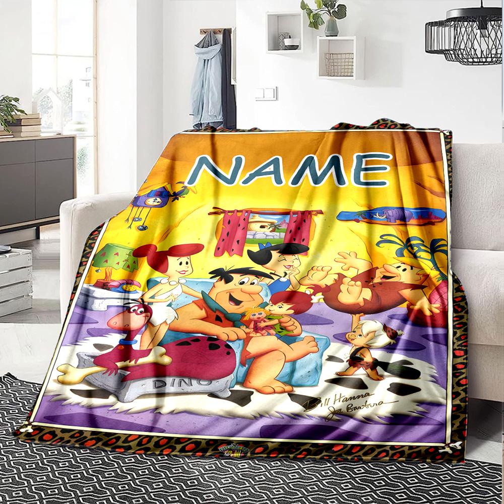Customizable Flintstone Throw Blanket – Personalized Name, All-Season Cozy Snug Blanket, Machine Washable, Personalized Blanket