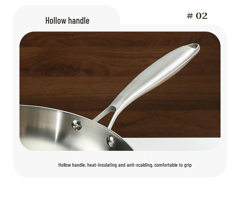 304 Stainless Steel Non-Stick Wok Frying Pan for Pan-Frying Steak, Three-Layer Steel